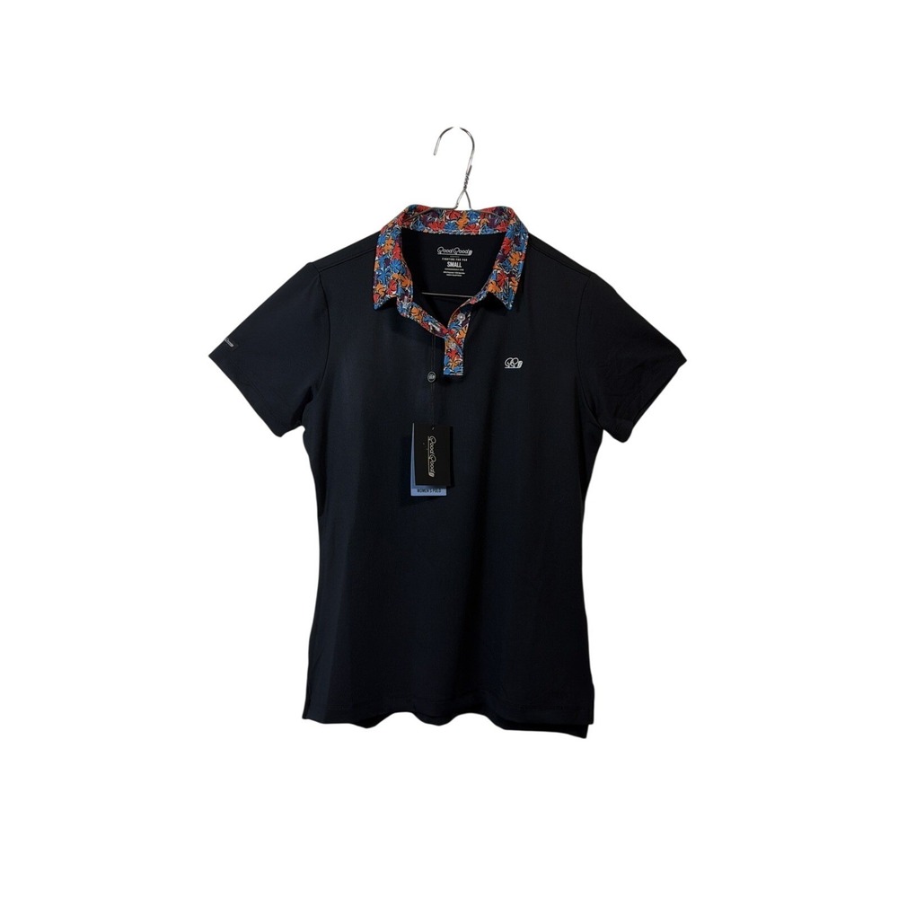 Good Good Golf Polo Women Small Black Garden of Good Floral Collar NWT